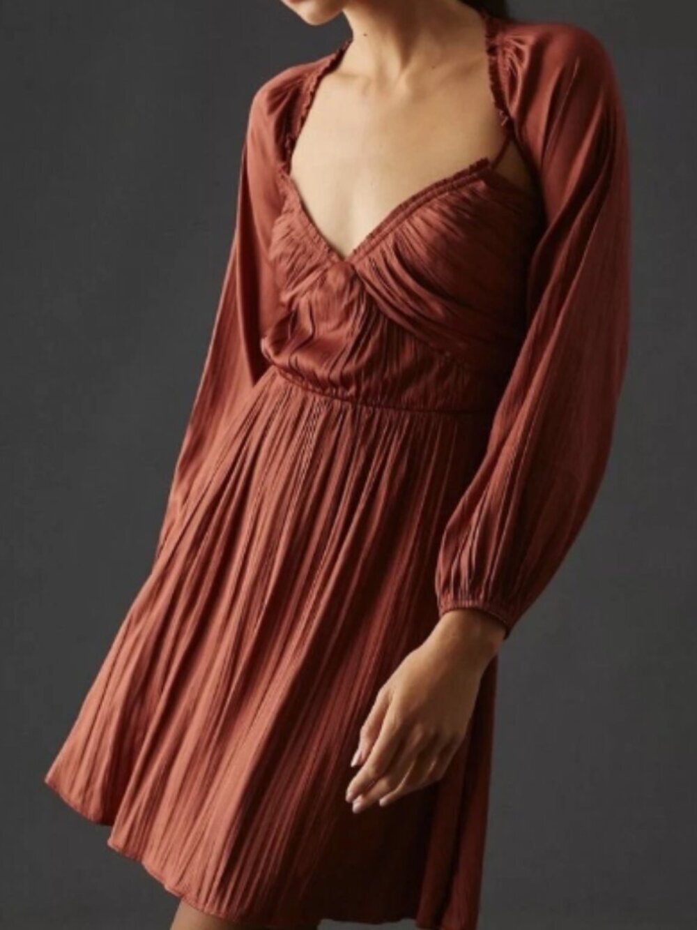 Anthropologie Shirred Cutout Mini Dress - Size L NWT